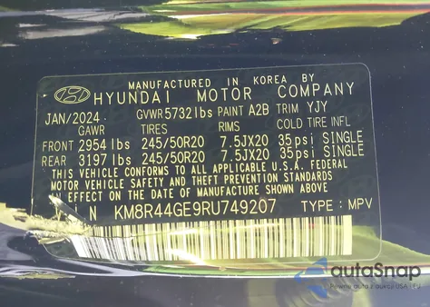 2024 Hyundai Palisade Sel z USA, uszkodzony, nr VIN KM8R44GE9RU749207
